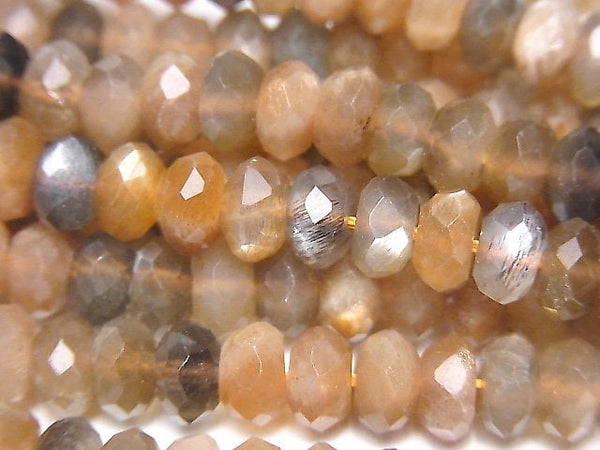 [Video]High Quality! Silver & Golden Sheen Brown Moonstone AA++ Faceted Button Roundel 7x7x4mm half or 1strand beads (aprx.15inch/38cm)