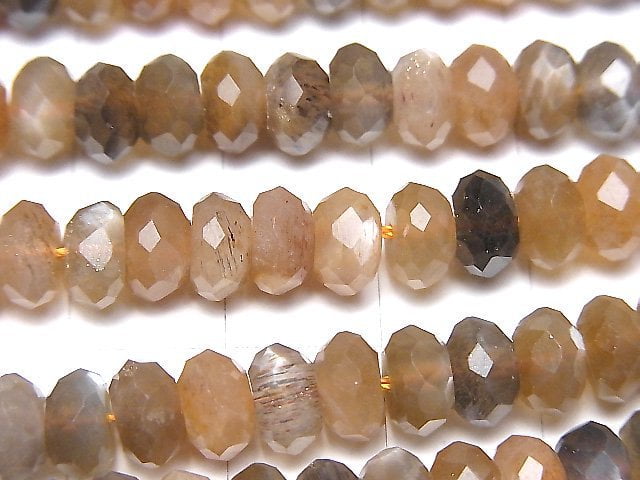 [Video]High Quality! Silver & Golden Sheen Brown Moonstone AA++ Faceted Button Roundel 7x7x4mm half or 1strand beads (aprx.15inch/38cm)