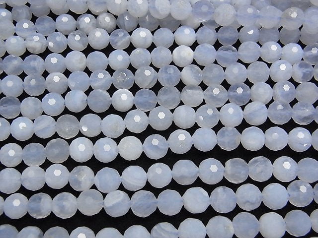 [Video]High Quality! Natural color Blue Chalcedony AA++ 128Faceted Round 6mm half or 1strand beads (aprx.15inch/36cm)