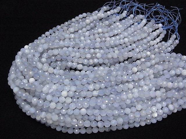 [Video]High Quality! Natural color Blue Chalcedony AA++ 128Faceted Round 6mm half or 1strand beads (aprx.15inch/36cm)