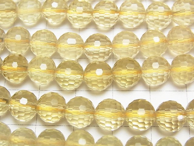 [Video]High Quality! Lemon Quartz AAA- 128Faceted Round 8mm half or 1strand beads (aprx.15inch/37cm)