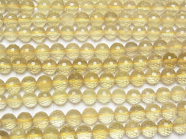 [Video]High Quality! Lemon Quartz AAA- 128Faceted Round 8mm half or 1strand beads (aprx.15inch/37cm)