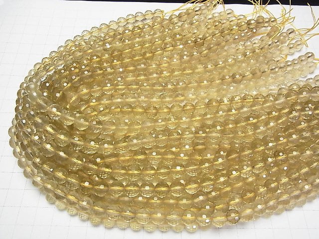 [Video]High Quality! Lemon Quartz AAA- 128Faceted Round 8mm half or 1strand beads (aprx.15inch/37cm)