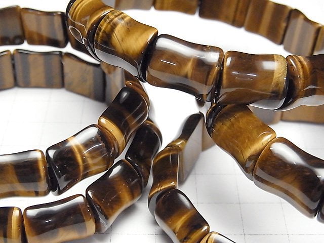 [Video] Yellow Tiger's Eye AAA- 2 Hole Bamboo 15x13x6mm Bracelet