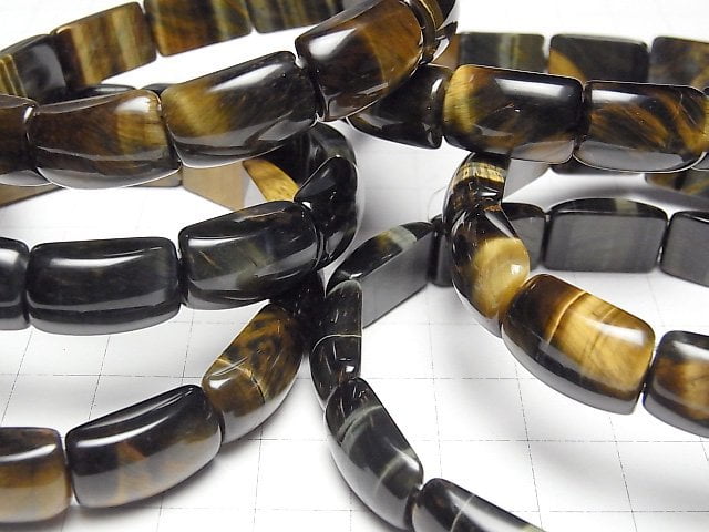 [Video]Natural color Green Tiger's Eye AAA- 2 hole Rectangle 16x10x6mm Bracelet