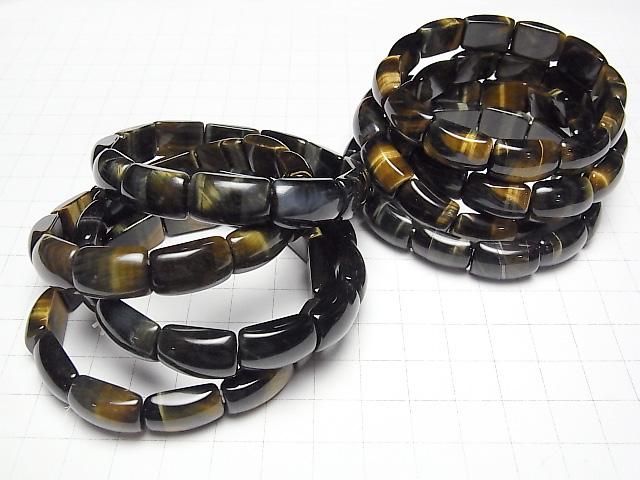 [Video] Mix Tiger's Eye AAA - 2-hole Rectangle 16x10x6mm 1-strand (Bangle Bracelet)