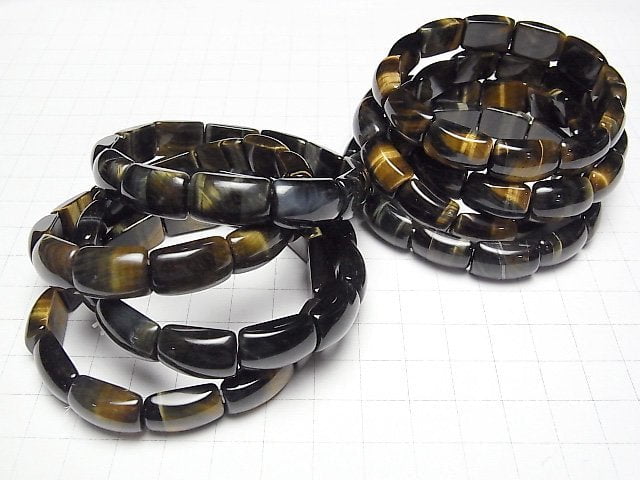 [Video]Natural color Green Tiger's Eye AAA- 2 hole Rectangle 16x10x6mm Bracelet