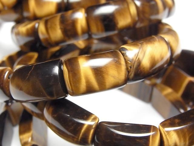 [Video] Yellow Tiger's Eye AAA - 2-hole Rectangle 16x10x6mm 1-strand (Bangle Bracelet)