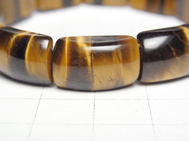 [Video] Yellow Tiger's Eye AAA- 2 Hole Rectangle 16x10x6mm Bracelet