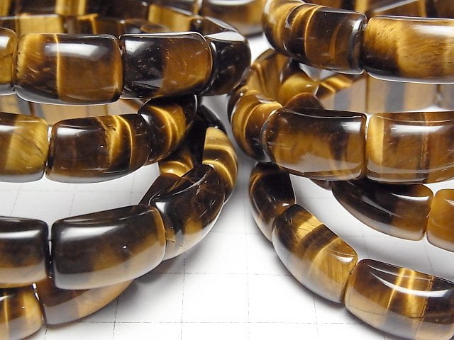 [Video] Yellow Tiger's Eye AAA- 2 Hole Rectangle 16x10x6mm Bracelet