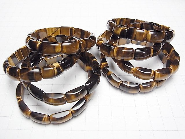 [Video] Yellow Tiger's Eye AAA- 2 Hole Rectangle 16x10x6mm Bracelet