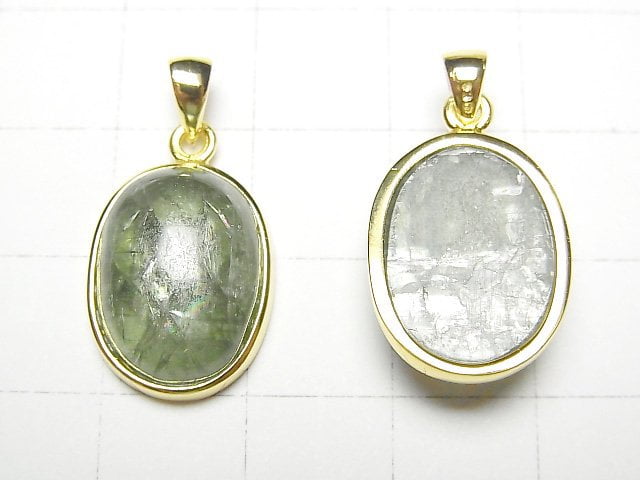 [Video] Green Kyanite AAA Oval Pendant 17x13x6mm 18KGP 1pc