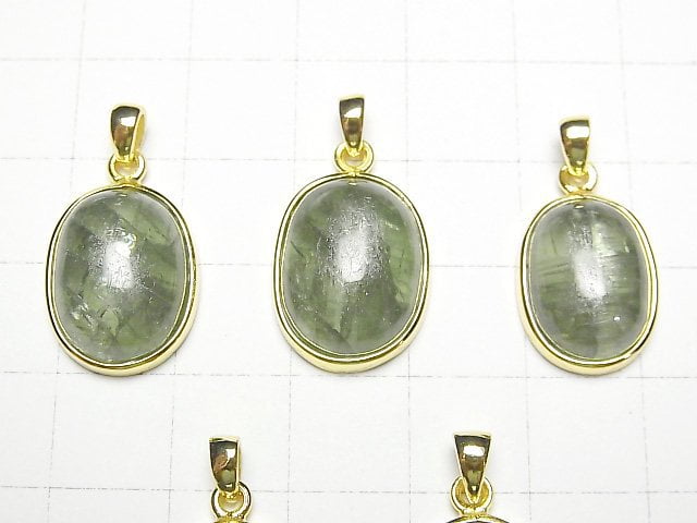 [Video] Green Kyanite AAA Oval Pendant 17x13x6mm 18KGP 1pc