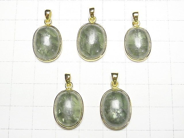 [Video] Green Kyanite AAA Oval Pendant 17x13x6mm 18KGP 1pc