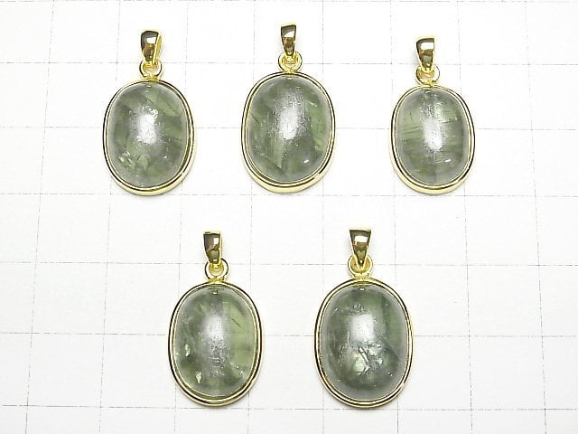 [Video] Green Kyanite AAA Oval Pendant 17x13x6mm 18KGP 1pc