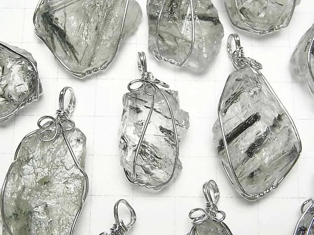 [Video] Actinolite in Quartz AA++ Roughlock Nugget Pendant Wire Frame 1pc