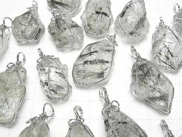 [Video] Actinolite in Quartz AA++ Roughlock Nugget Pendant Wire Frame 1pc