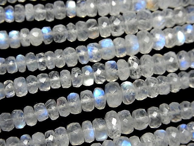 [Video]High Quality! Rainbow Moonstone AAA- Faceted Button Roundel half or 1strand beads (aprx.7inch/18cm)