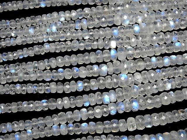 [Video]High Quality! Rainbow Moonstone AAA- Faceted Button Roundel half or 1strand beads (aprx.7inch/18cm)