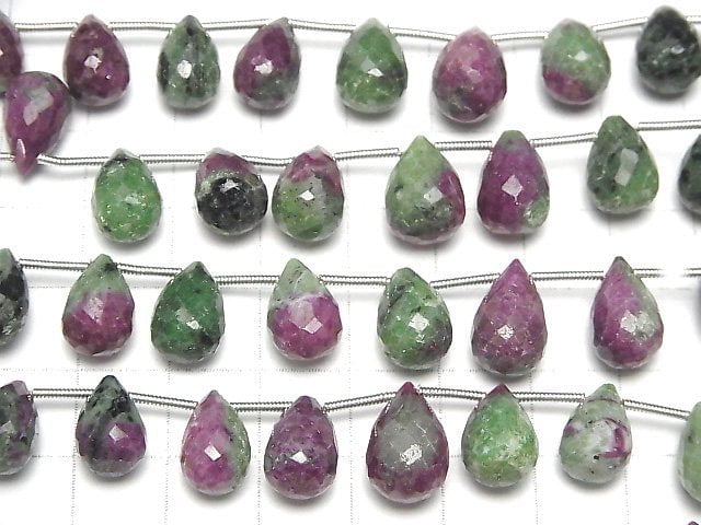 [Video] Ruby Inzoisite Drop Faceted Briolette 1strand (15pcs)