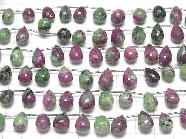 [Video] Ruby Inzoisite Drop Faceted Briolette 1strand (15pcs)