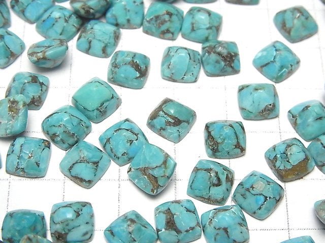 [Video] Blue Copper Turquoise AAA Sugarloaf Cut 8x8mm 3pcs