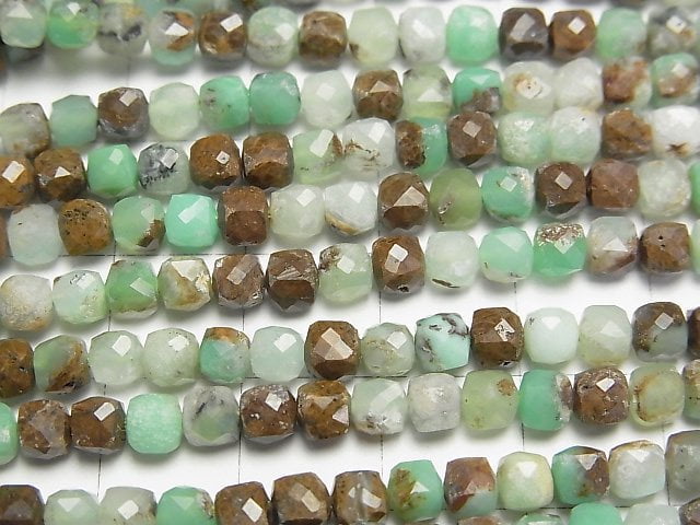 [Video] High Quality! Base Rock included Chrysoprase AA Cube Shape 4x4x4mm 1strand beads (aprx.15inch/37cm)