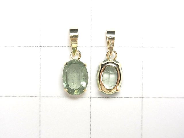 [Video] [Japan] High Quality Green Kyanite AAA Oval Faceted 7x5mm Pendant [18K Yellow Gold] 1pc