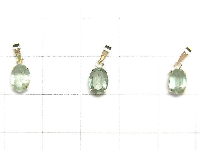 [Video] [Japan] High Quality Green Kyanite AAA Oval Faceted 7x5mm Pendant [18K Yellow Gold] 1pc