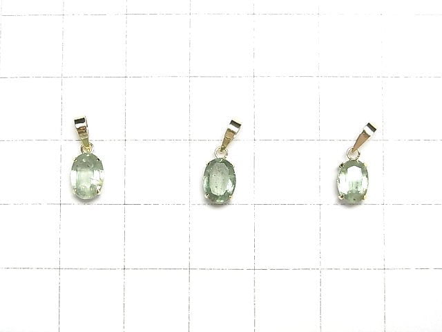 [Video] [Japan] High Quality Green Kyanite AAA Oval Faceted 7x5mm Pendant [18K Yellow Gold] 1pc