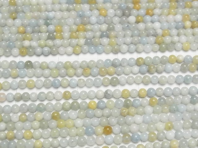 [Video] Multi color Aquamarine AA Round 4mm 1strand beads (aprx.15inch/37cm)