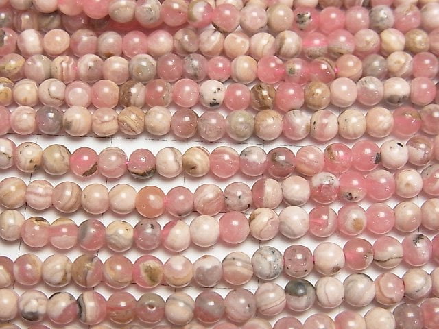 [Video] Argentina Rhodochrosite AA Round 4mm 1strand beads (aprx.15inch/37cm)