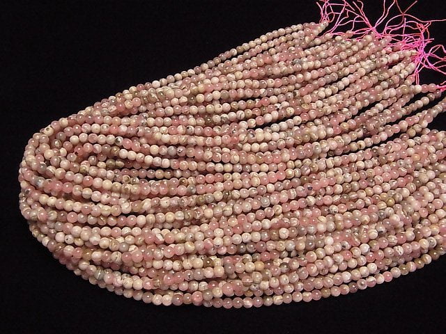 [Video] Argentina Rhodochrosite AA Round 4mm 1strand beads (aprx.15inch/37cm)