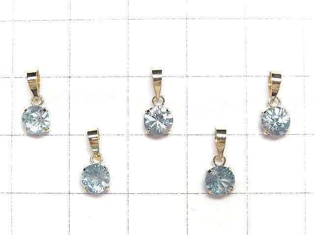 [Video] [Japan] High Quality Natural Blue Zircon AAA Round Faceted 5x5mm Pendant [18K Yellow Gold] 1pc