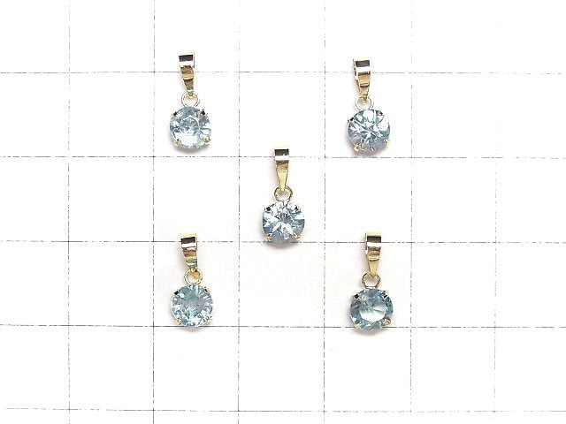 [Video] [Japan] High Quality Natural Blue Zircon AAA Round Faceted 5x5mm Pendant [18K Yellow Gold] 1pc