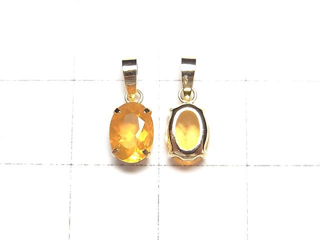 [Video] [Japan] High Quality Mexican Opal (Fire Opal)AAA Oval Faceted 7x5mm Pendant [18K Yellow Gold] 1pc