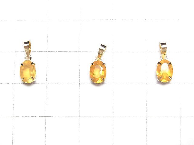 [Video] [Japan] High Quality Mexican Opal (Fire Opal)AAA Oval Faceted 7x5mm Pendant [18K Yellow Gold] 1pc