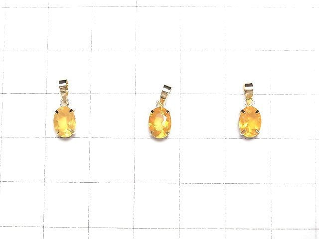 [Video] [Japan] High Quality Mexican Opal (Fire Opal)AAA Oval Faceted 7x5mm Pendant [18K Yellow Gold] 1pc