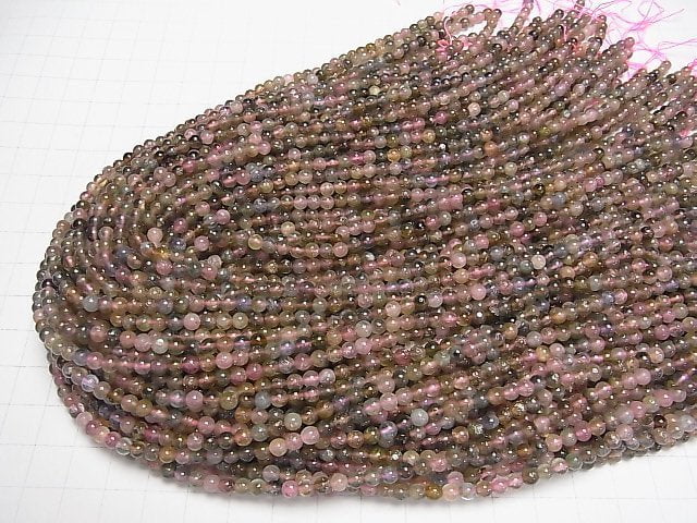 [Video] Multi color Tourmaline AA Round 4mm 1strand beads (aprx.15inch/37cm)