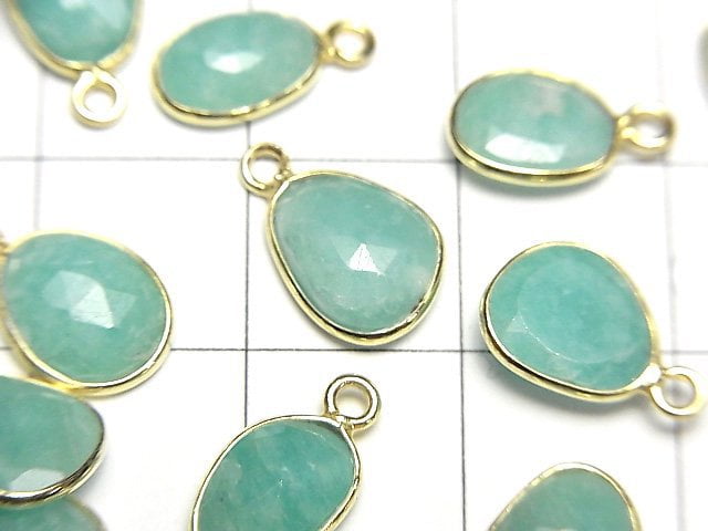 [Video]Amazonite AA++ Bezel Setting Free Form Rose Cut [One Side] 18KGP 3pcs