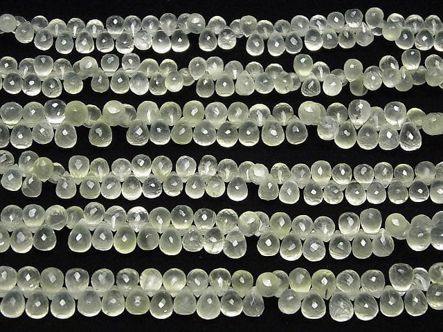 [Video]High Quality Prehnite AAA- Drop Faceted Briolette half or 1strand beads (aprx.7inch/18cm)