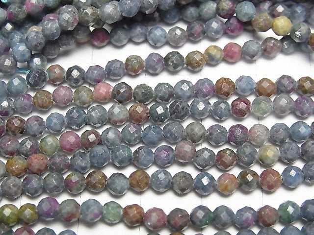 [Video] High Quality! Ruby Sapphire in Kyanite Faceted Round 4mm 1strand beads (aprx.15inch/37cm)