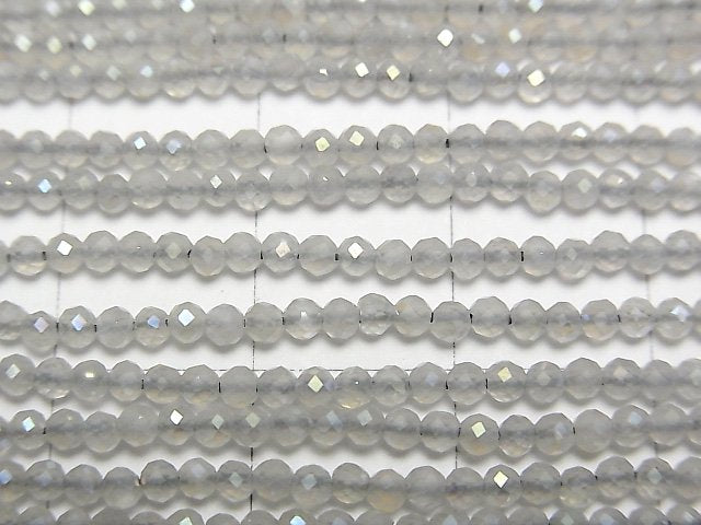 [Video] High Quality! Gray Moonstone AAA- Faceted Round 2mm AB coating 1strand beads (aprx.15inch/36cm)