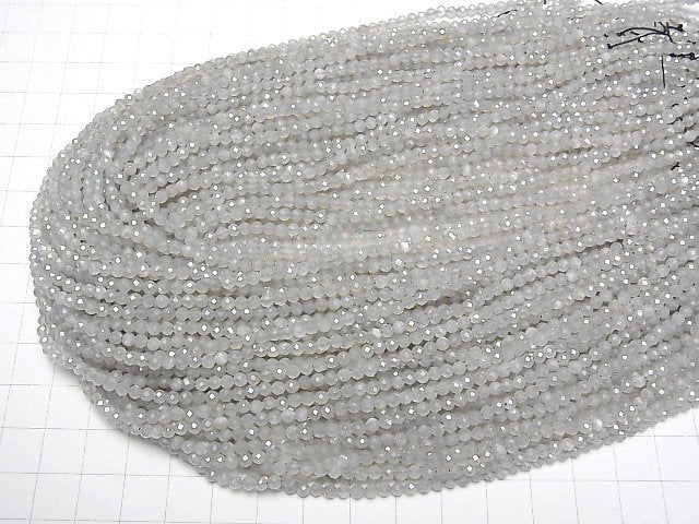 [Video] High Quality! Gray Moonstone AAA- Faceted Round 3mm AB coating 1strand beads (aprx.15inch/36cm)