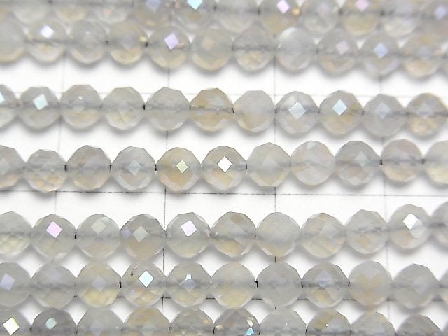 [Video] High Quality! Gray Moonstone AAA- Faceted Round 4mm AB coating 1strand beads (aprx.15inch/36cm)