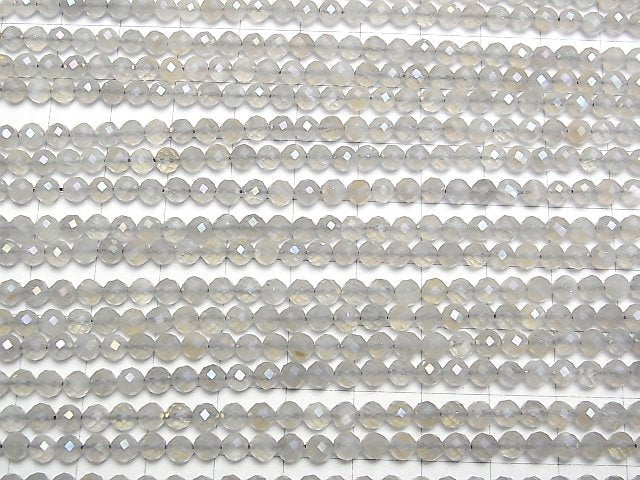 [Video] High Quality! Gray Moonstone AAA- Faceted Round 4mm AB coating 1strand beads (aprx.15inch/36cm)