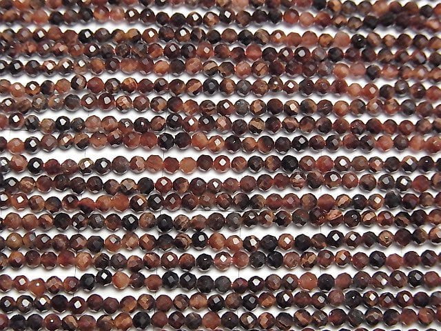 [Video] High Quality! Red Tiger's Eye AAA- Faceted Round 2mm 1strand beads (aprx.15inch/38cm)