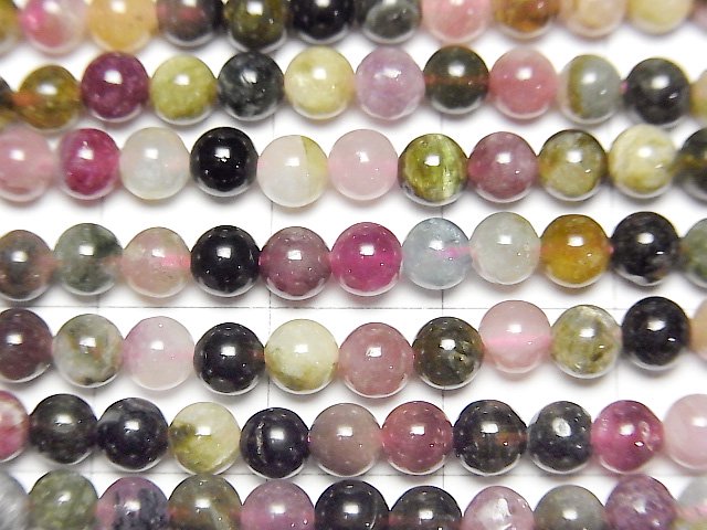 [Video] Multi color Tourmaline AA+ Round 4mm 1strand beads (aprx.15inch/37cm)