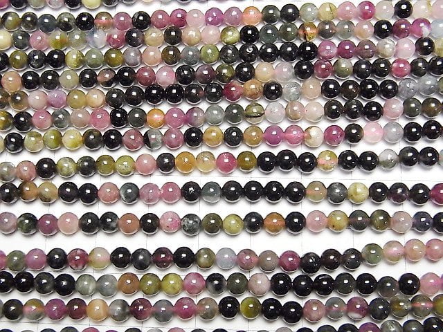 [Video] Multi color Tourmaline AA+ Round 4mm 1strand beads (aprx.15inch/37cm)