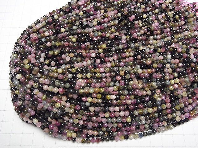 [Video] Multi color Tourmaline AA+ Round 4mm 1strand beads (aprx.15inch/37cm)